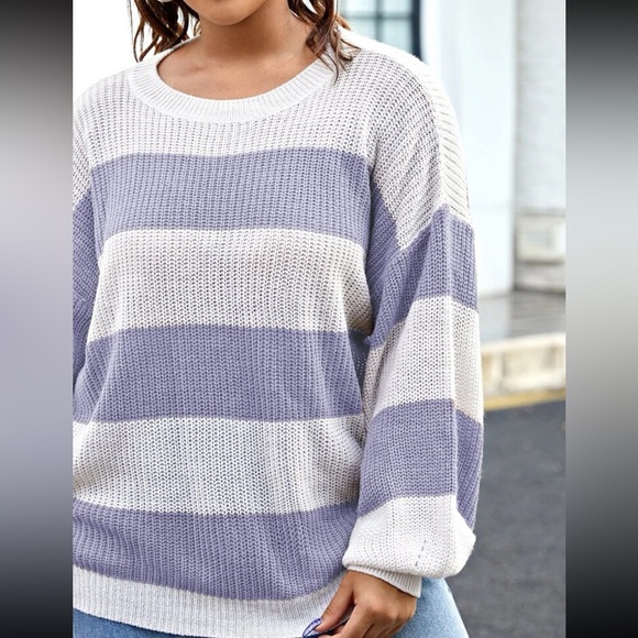 Color Block Drop Shoulder Ribbed Knit Sweater - Picture 6 of 10